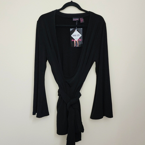 Shape FX Tops - Shape FX Wrap Tunic with Bell Sleeves and Wide Belt Shaping NWT XL